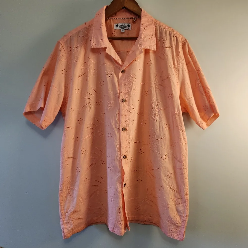 Free Planet Peach Eyelet Cotton Shirt - Tropical Resort Vibes - Picture 1 of 11